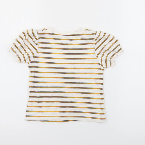 RTR Girls White Striped Cotton Pullover T-Shirt Size 5 Years Crew Neck