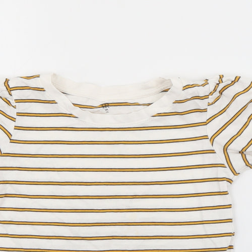 RTR Girls White Striped Cotton Pullover T-Shirt Size 5 Years Crew Neck