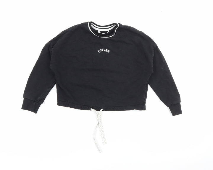 Marks and Spencer Girls Black Cotton Pullover Sweatshirt Size 7-8 Years