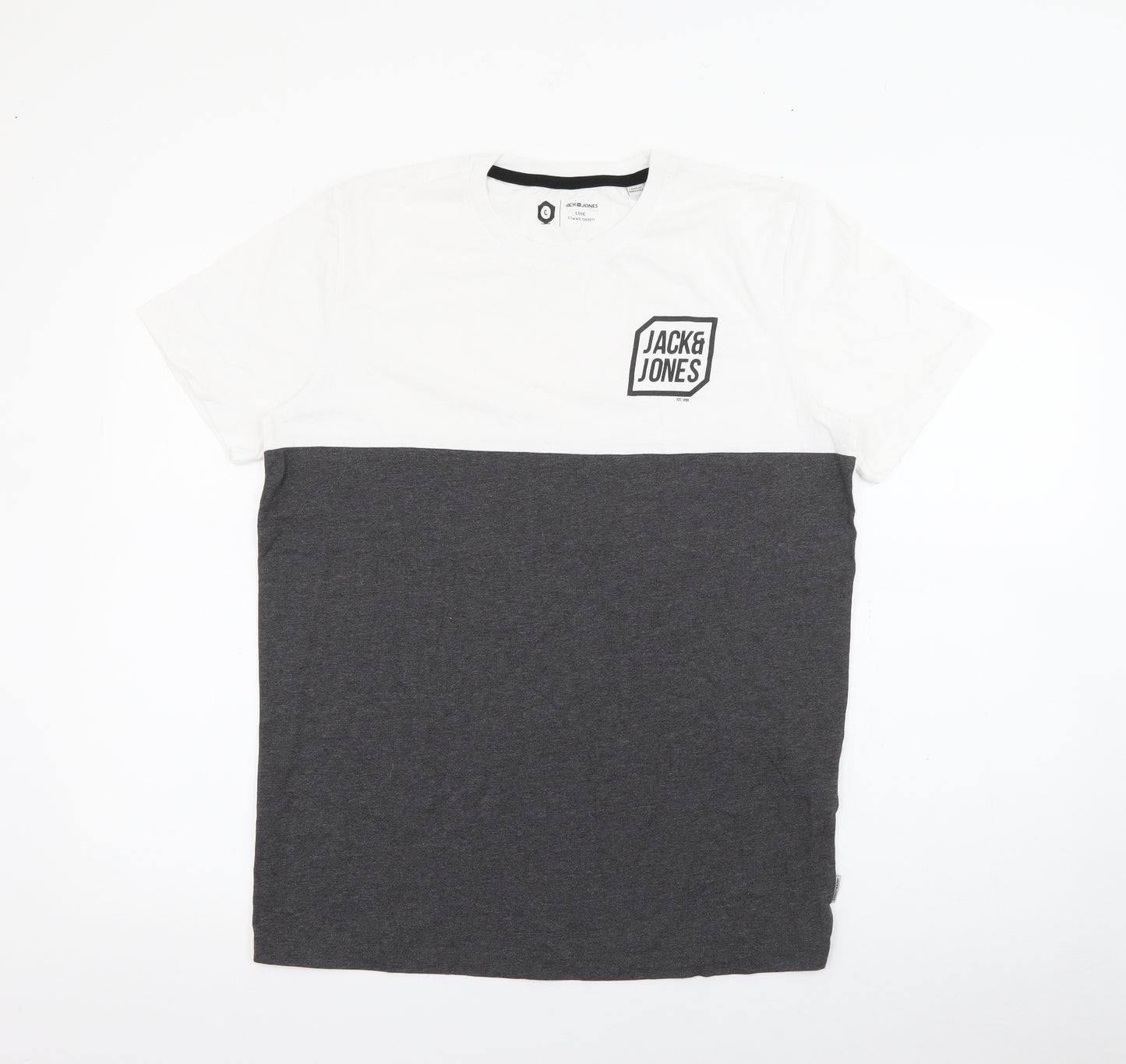 JACK & JONES Mens Grey  Cotton  T-Shirt Size M Crew Neck