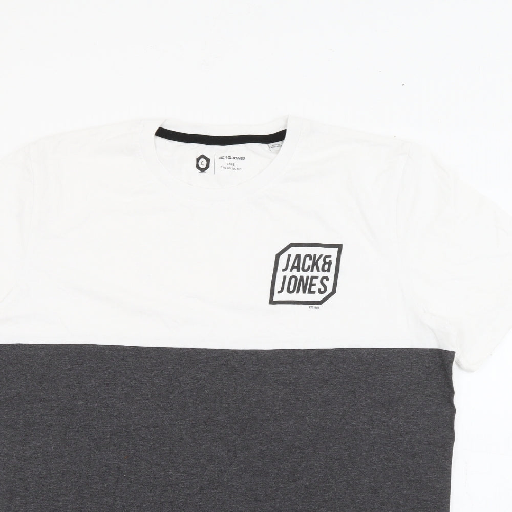 JACK & JONES Mens Grey  Cotton  T-Shirt Size M Crew Neck