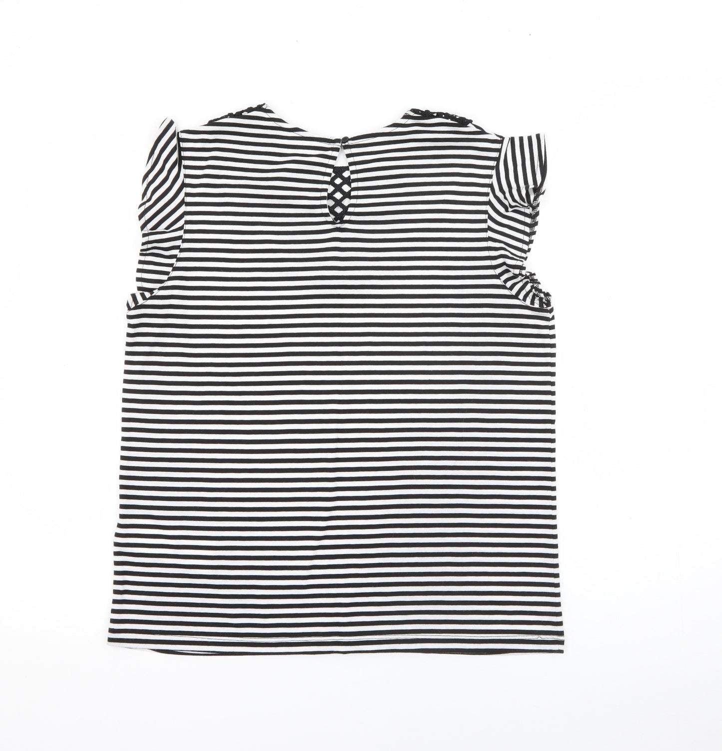 NAF NAF Womens White Striped Polyester Basic T-Shirt Size L Round Neck