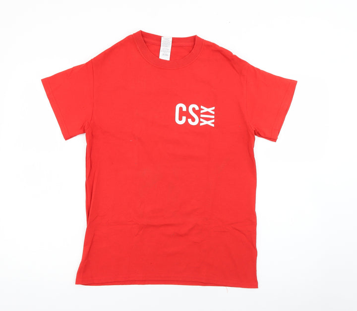 Gildan Mens Red Cotton T-Shirt Size S Crew Neck