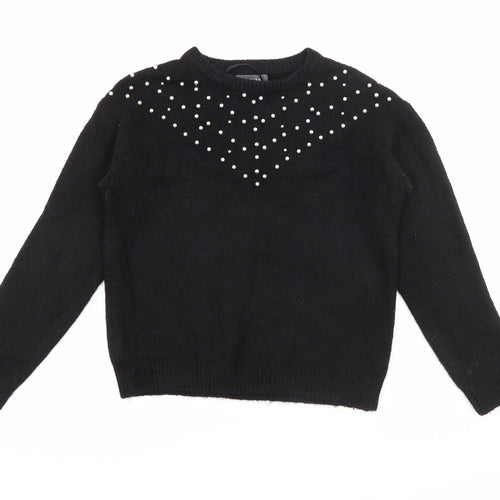 Primark Womens Black Crew Neck  Acrylic Pullover Jumper Size 2XS