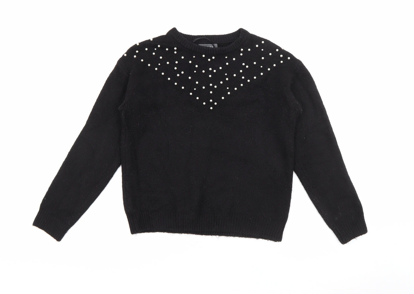 Primark Womens Black Crew Neck  Acrylic Pullover Jumper Size 2XS
