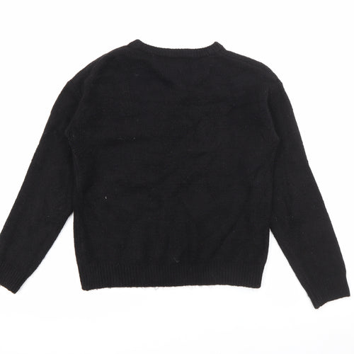 Primark Womens Black Crew Neck  Acrylic Pullover Jumper Size 2XS