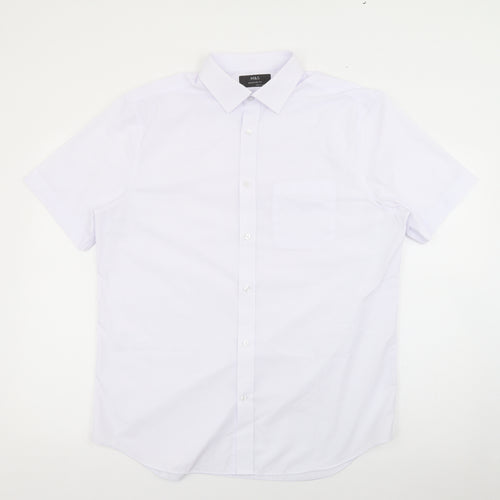 Marks and Spencer Mens White  Polyester  Button-Up Size 16 Collared Button