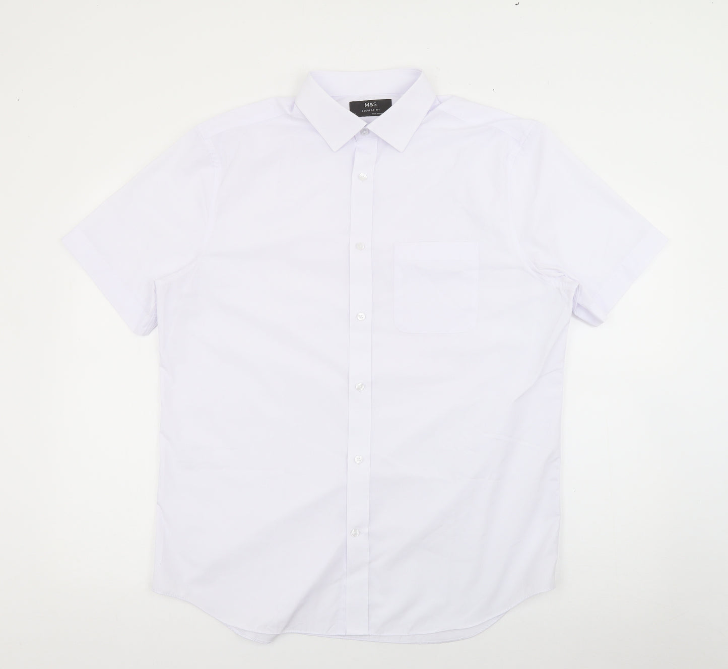 Marks and Spencer Mens White  Polyester  Button-Up Size 16 Collared Button