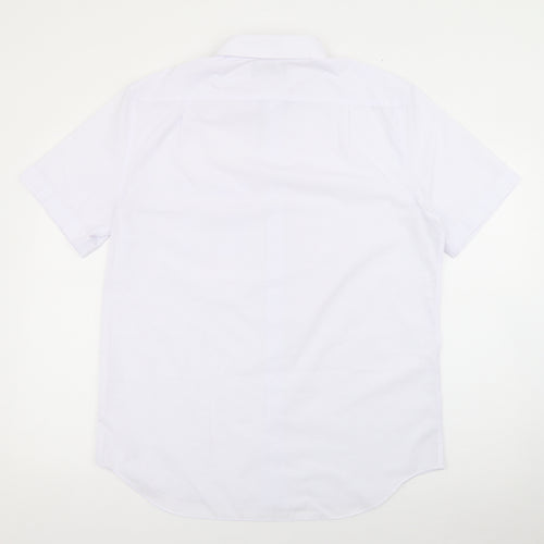 Marks and Spencer Mens White  Polyester  Button-Up Size 16 Collared Button