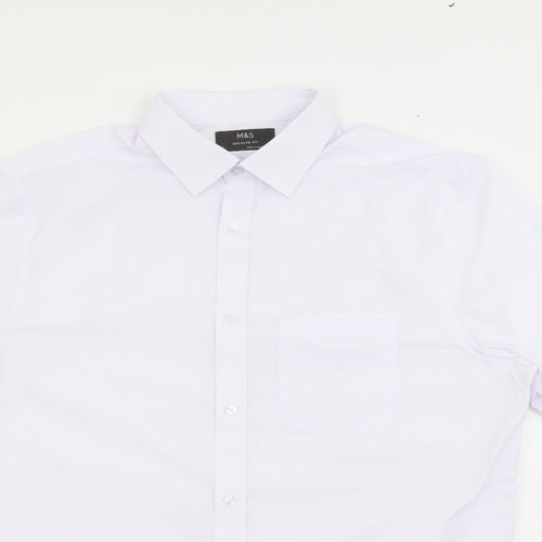 Marks and Spencer Mens White  Polyester  Button-Up Size 16 Collared Button