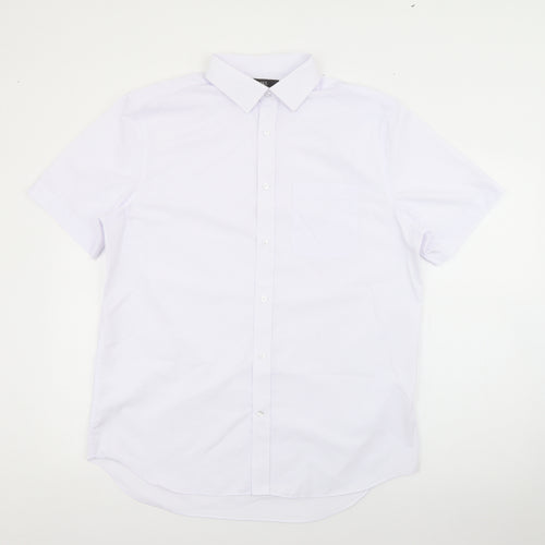 Marks and Spencer Mens White  Polyester  Button-Up Size 16 Collared Button