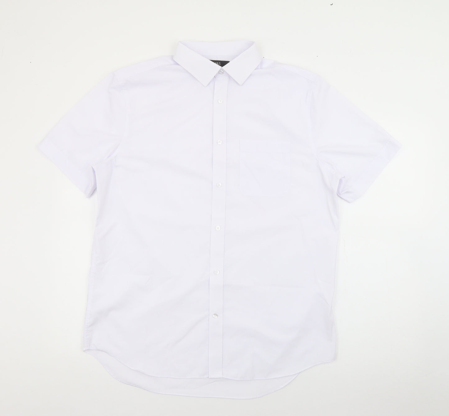 Marks and Spencer Mens White  Polyester  Button-Up Size 16 Collared Button