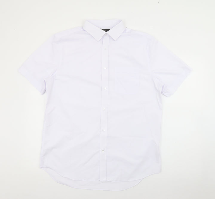 Marks and Spencer Mens White  Polyester  Button-Up Size 16 Collared Button