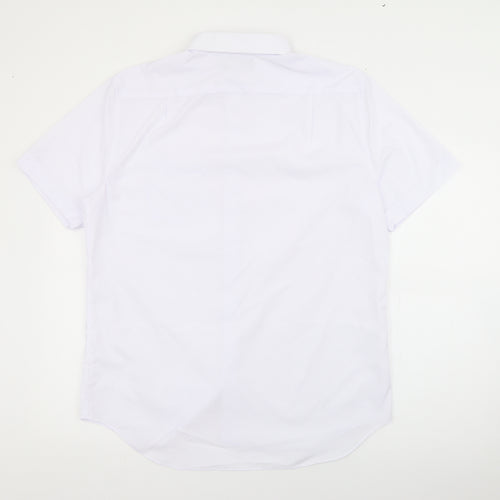 Marks and Spencer Mens White  Polyester  Button-Up Size 16 Collared Button