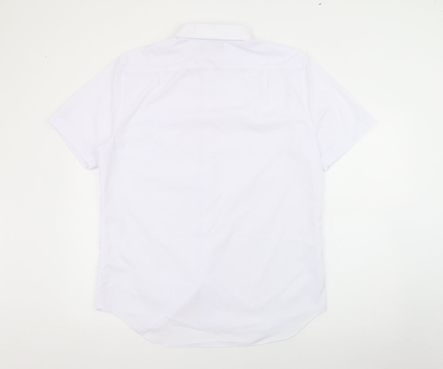 Marks and Spencer Mens White  Polyester  Button-Up Size 16 Collared Button