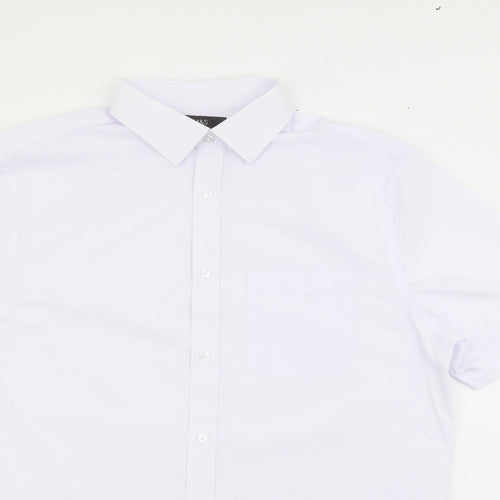 Marks and Spencer Mens White  Polyester  Button-Up Size 16 Collared Button