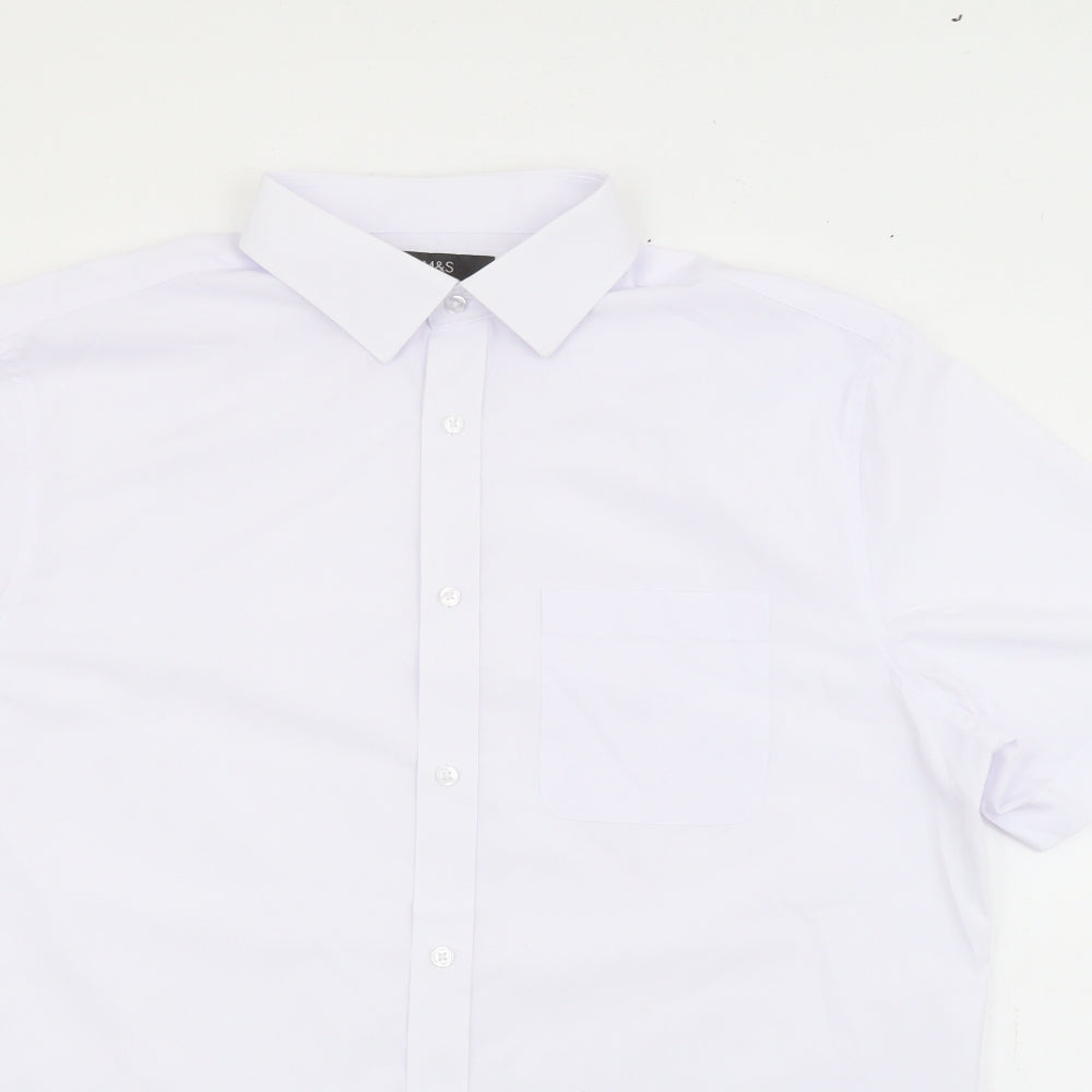 Marks and Spencer Mens White  Polyester  Button-Up Size 16 Collared Button