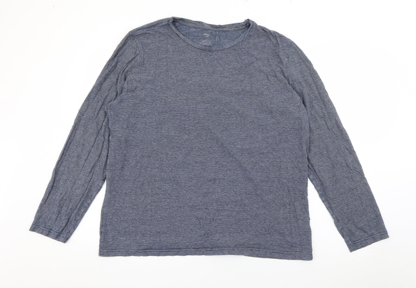 Marks and Spencer Womens Blue Crew Neck Striped Cotton Pullover Jumper Size L