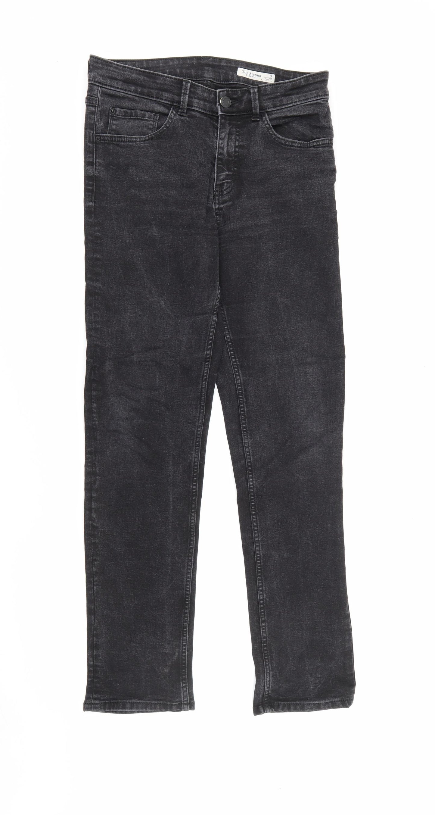Marks and Spencer Womens Black  Cotton Straight Jeans Size 12 L28 in Regular Button