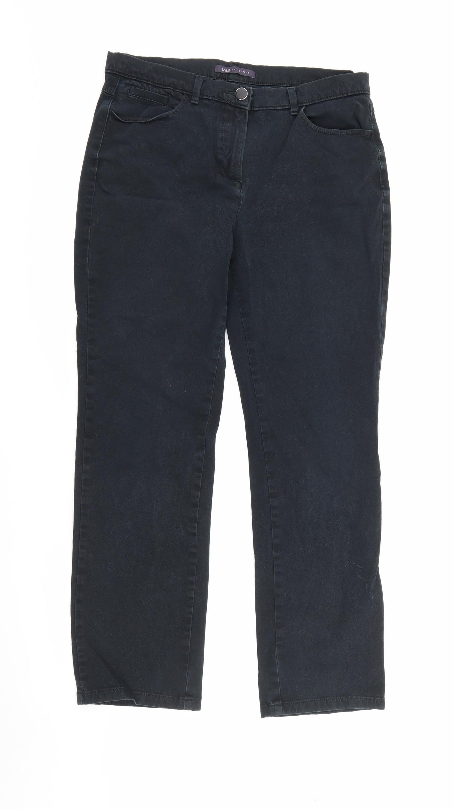 Marks and Spencer Womens Black  Cotton Straight Jeans Size 12 L28 in Regular Button