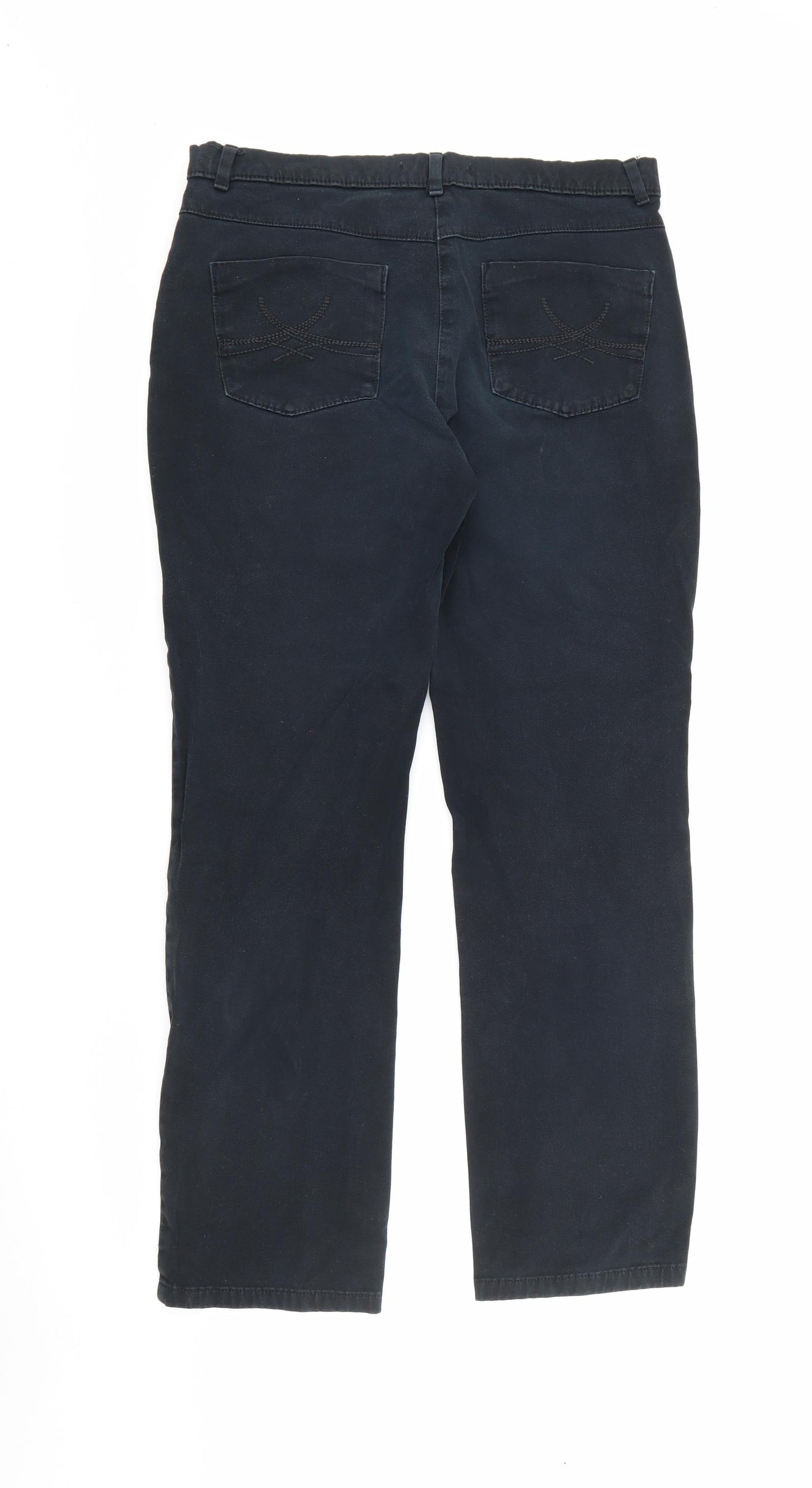 Marks and Spencer Womens Black  Cotton Straight Jeans Size 12 L28 in Regular Button