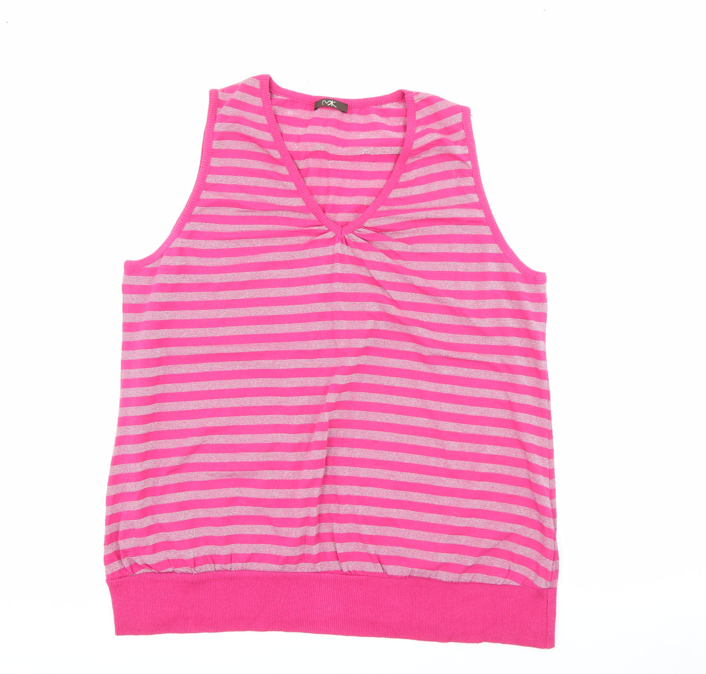 MK Womens Pink V-Neck Striped Polyester Pullover Jumper Size 22