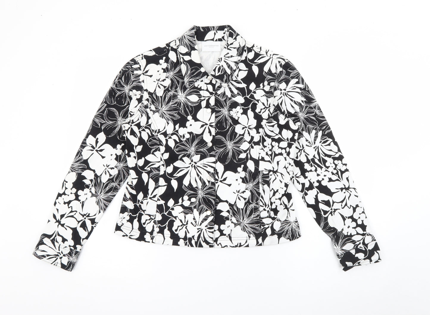 Liz Clasiborne Womens Black Floral  Jacket  Size S  Snap