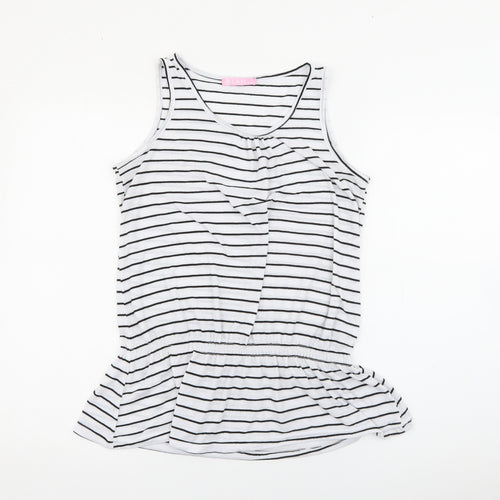 L&H Womens White Striped Cotton Camisole Tank Size XL Scoop Neck