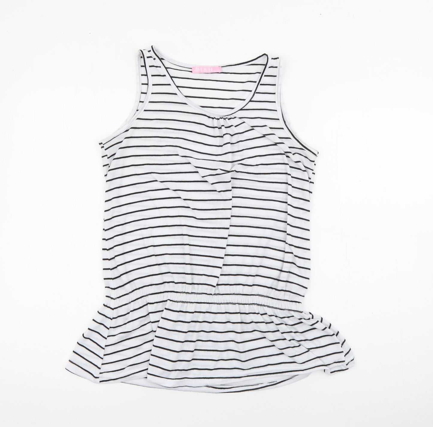 L&H Womens White Striped Cotton Camisole Tank Size XL Scoop Neck
