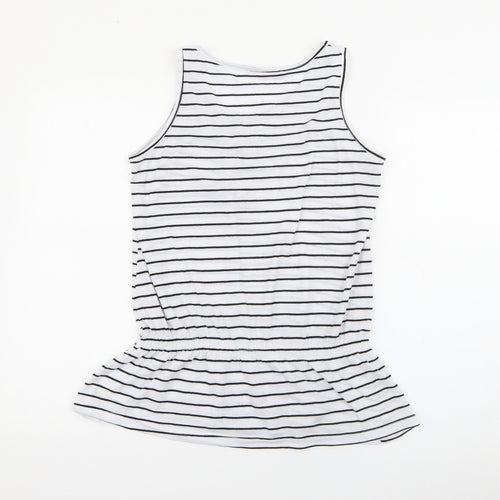 L&H Womens White Striped Cotton Camisole Tank Size XL Scoop Neck