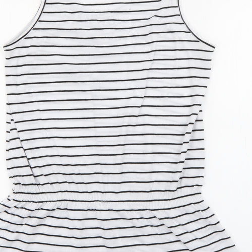 L&H Womens White Striped Cotton Camisole Tank Size XL Scoop Neck