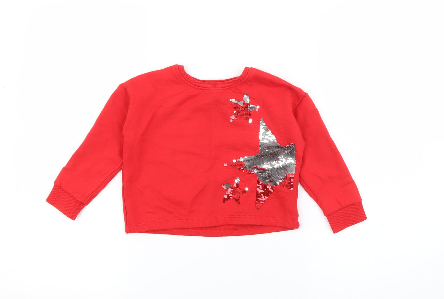 Angel Girls Red Crew Neck  Cotton Pullover Jumper Size 2-3 Years