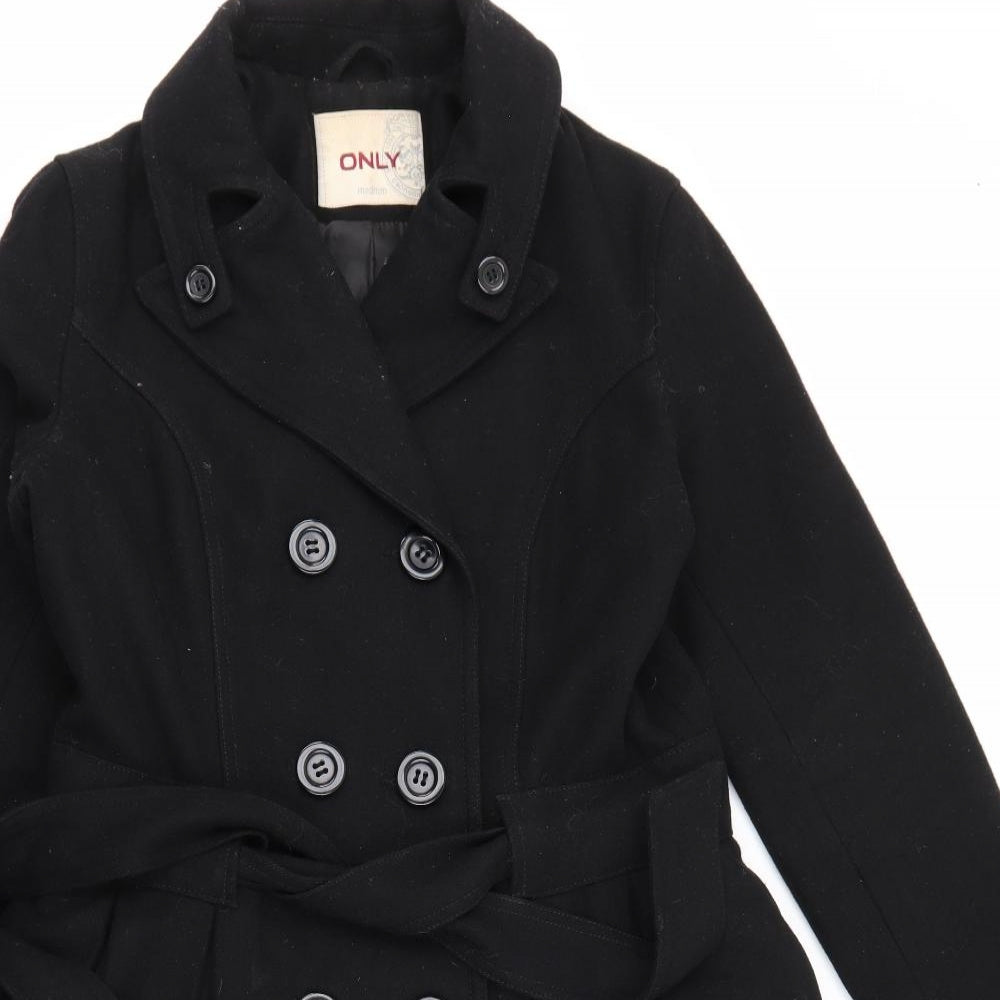 Only Womens Black   Overcoat Coat Size M  Button