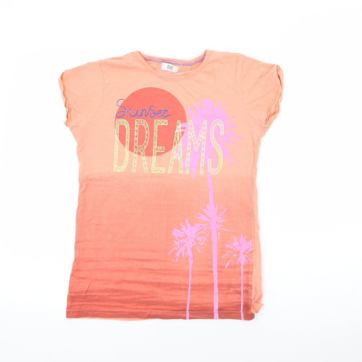 F&F Girls Orange Cotton Pullover T-Shirt Size 12-13 Years Crew Neck