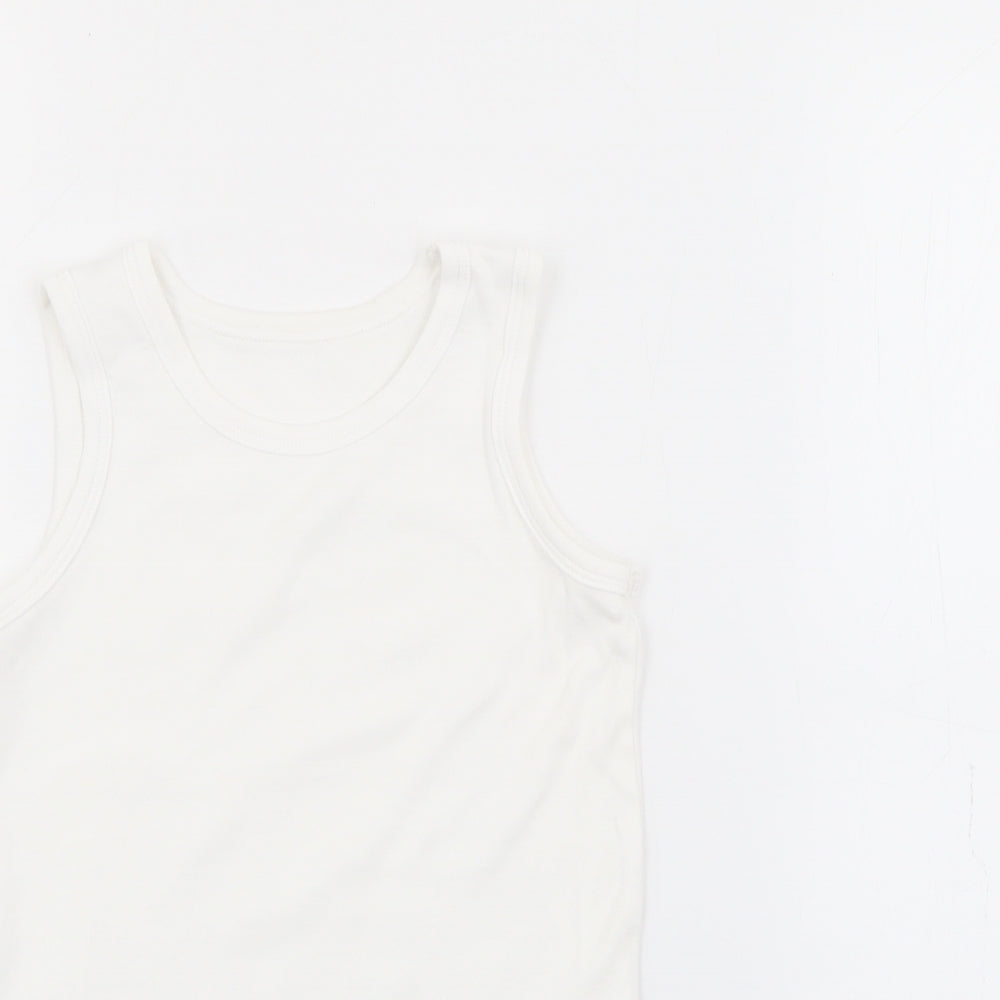 Marks and Spencer Boys White  Cotton Basic Tank Size 6-7 Years Scoop Neck