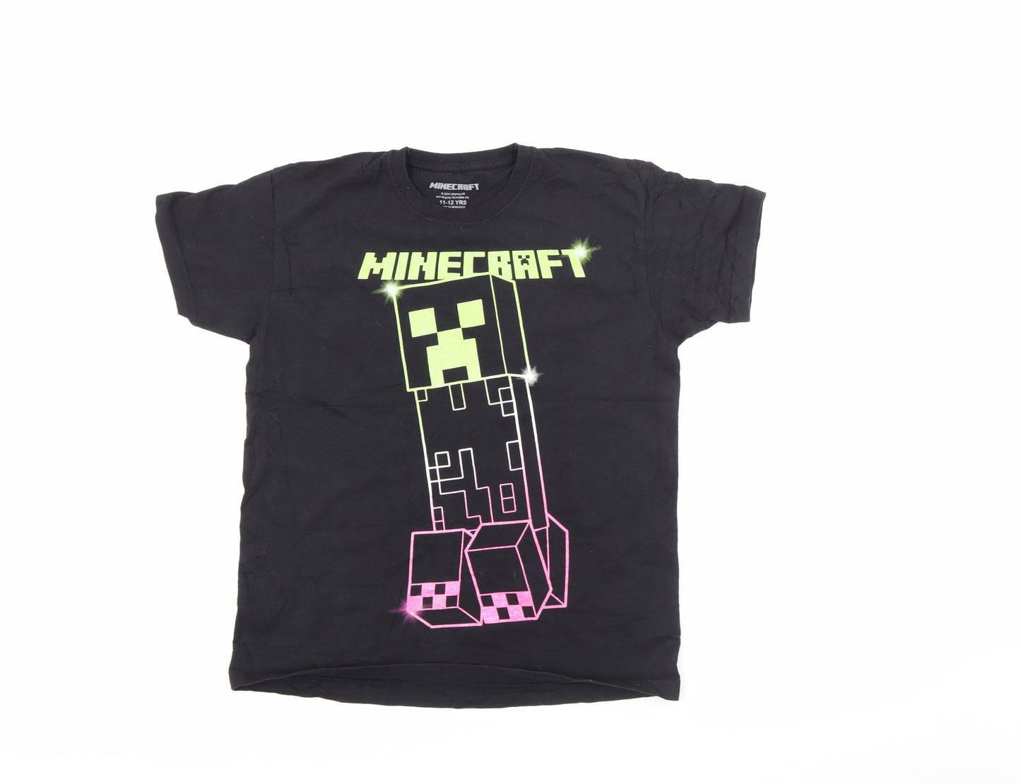 Minecraft Boys Black  Cotton Pullover T-Shirt Size 11-12 Years Crew Neck