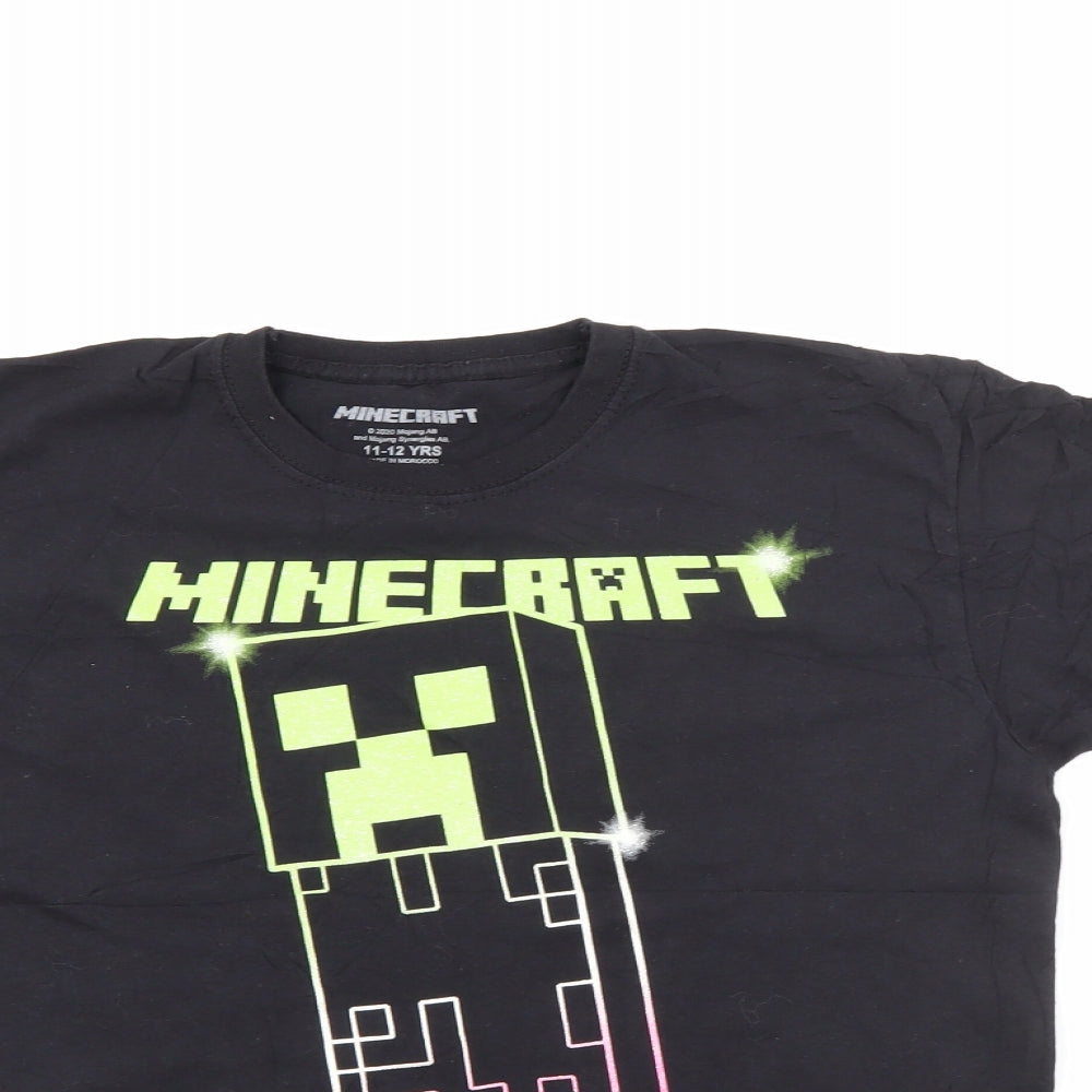 Minecraft Boys Black  Cotton Pullover T-Shirt Size 11-12 Years Crew Neck