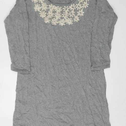 NEXT Womens Grey Scoop Neck Floral Cotton Cardigan Jumper Size 14   - T Shirt Material