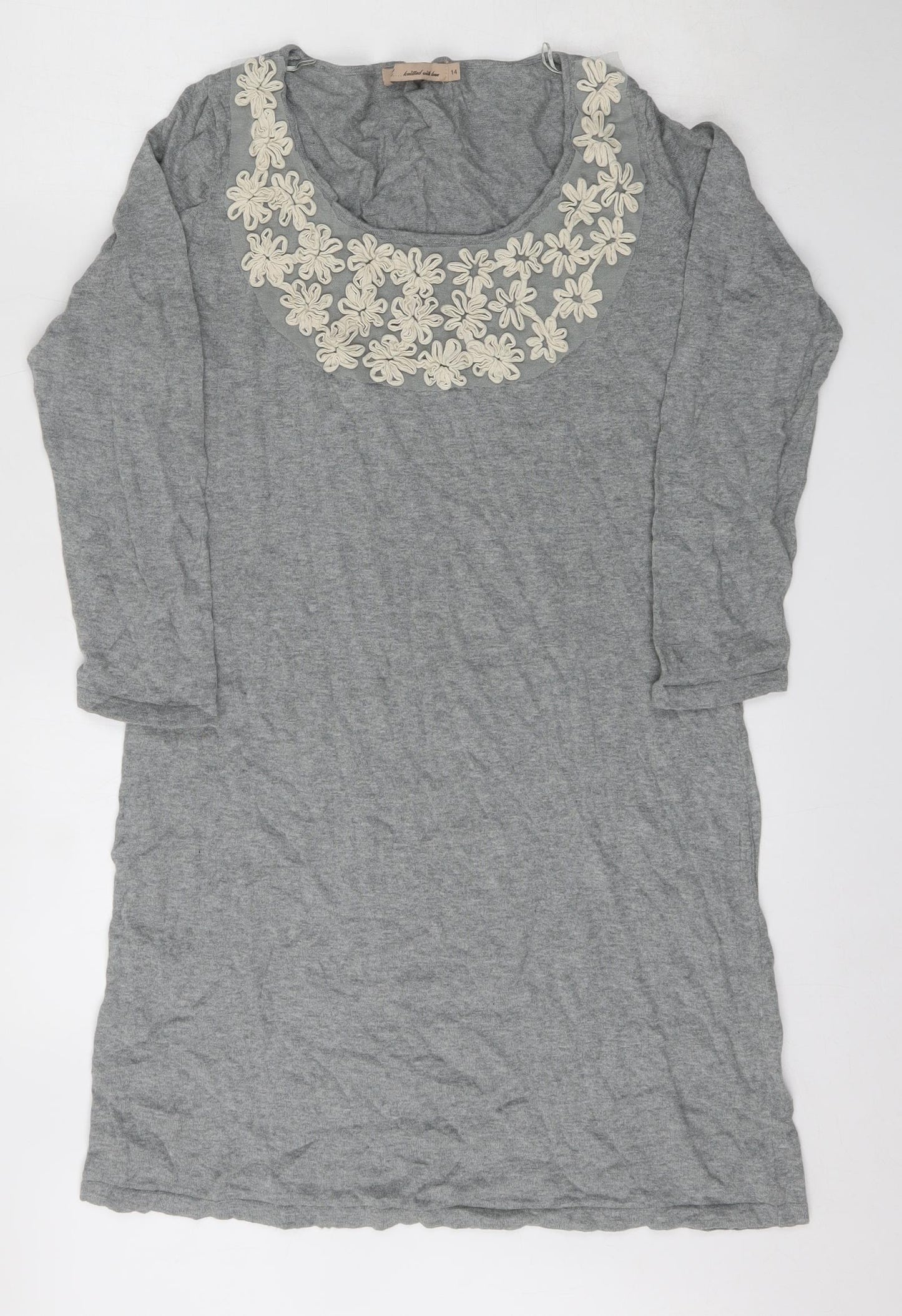 NEXT Womens Grey Scoop Neck Floral Cotton Cardigan Jumper Size 14   - T Shirt Material