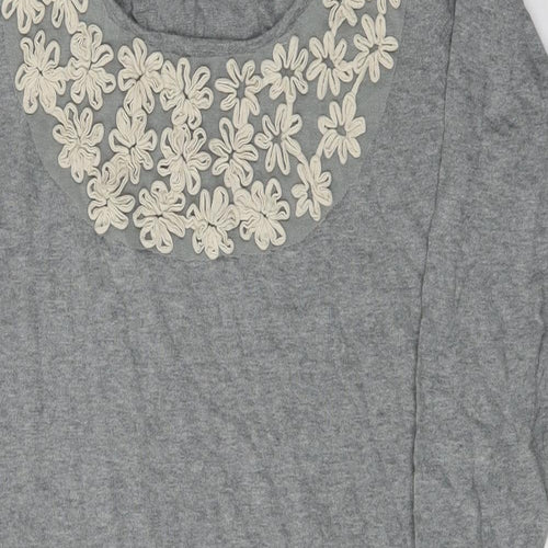 NEXT Womens Grey Scoop Neck Floral Cotton Cardigan Jumper Size 14   - T Shirt Material