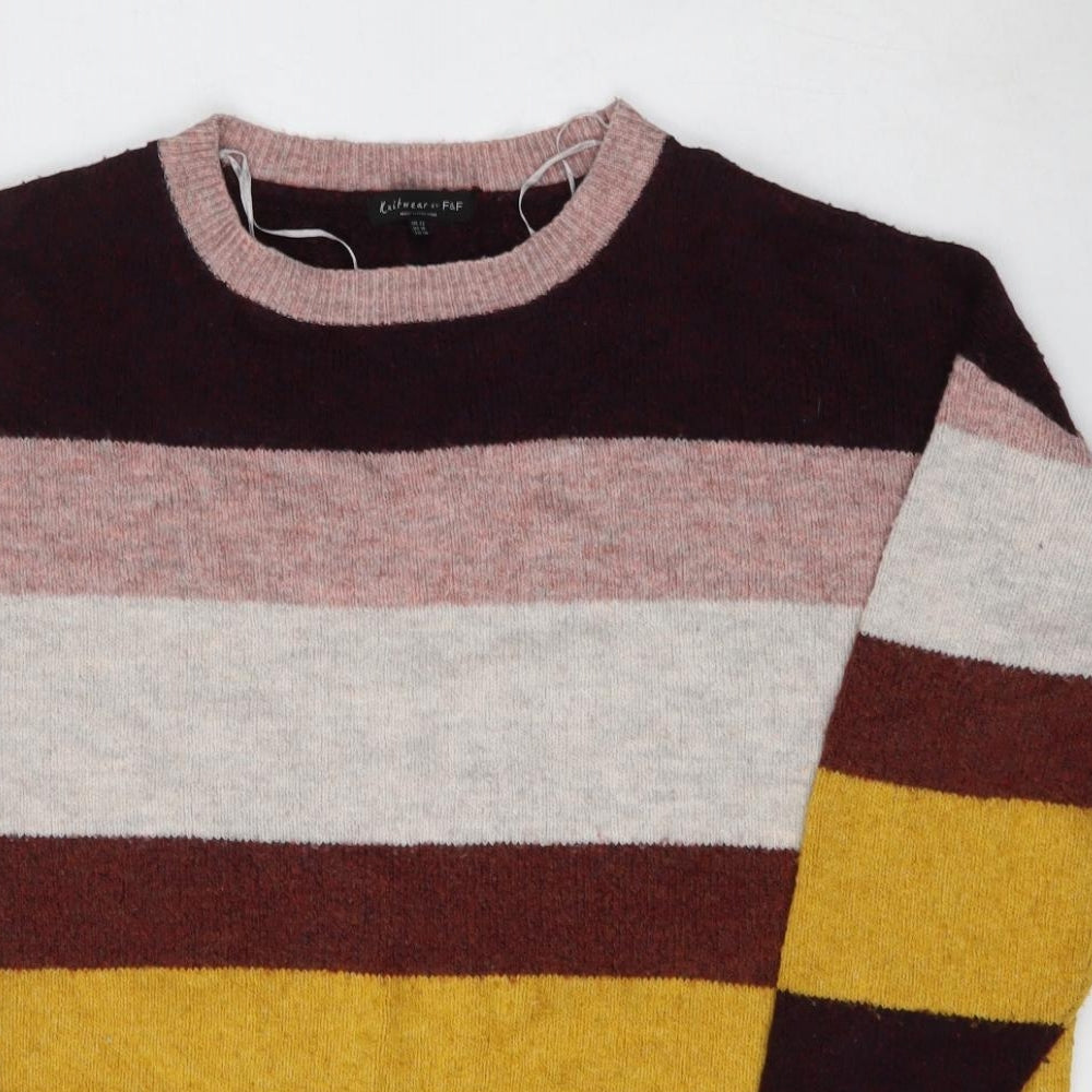 F&F Womens Multicoloured Boat Neck Striped Acrylic Pullover Jumper Size 22