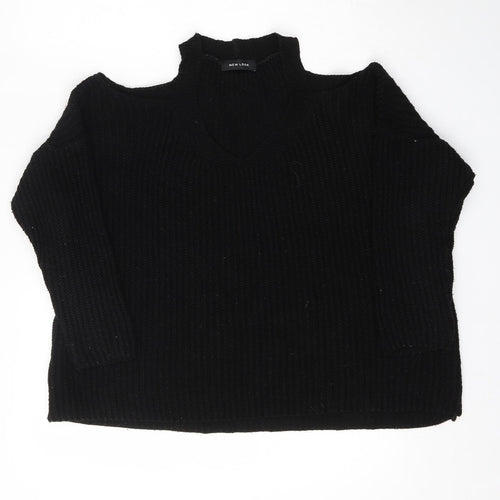 New Look Womens Black V-Neck  Acrylic Pullover Jumper Size S   - Open Neck