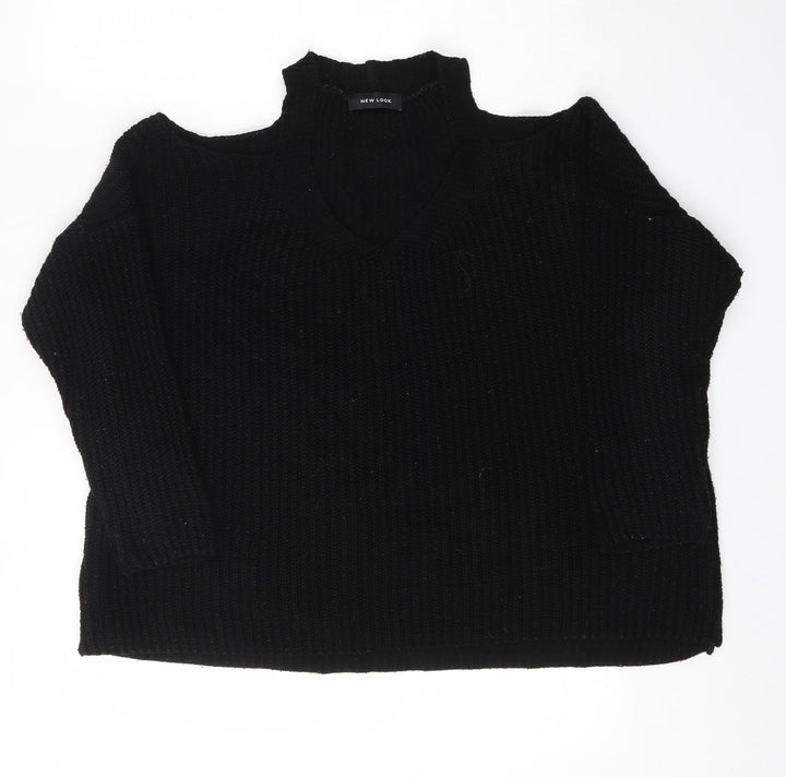 New Look Womens Black V-Neck Acrylic Pullover Jumper Size S - Open Neck