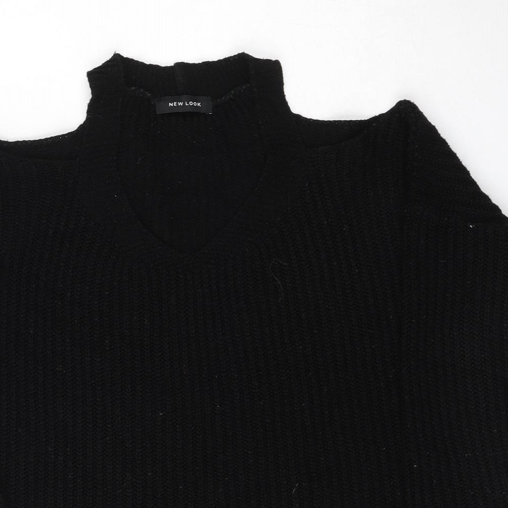 New Look Womens Black V-Neck  Acrylic Pullover Jumper Size S   - Open Neck