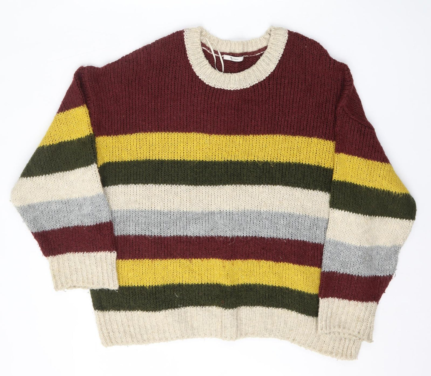 TU Womens Multicoloured Round Neck Striped Acrylic Pullover Jumper Size 22