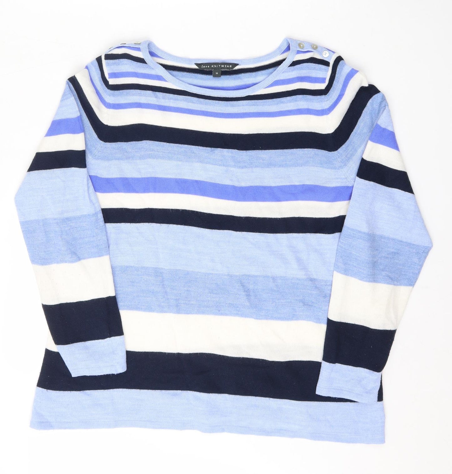 Love Knitwear Womens Multicoloured Striped Acrylic Pullover Sweatshirt Size 16  Button