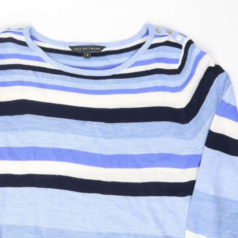 Love Knitwear Womens Multicoloured Striped Acrylic Pullover Sweatshirt Size 16  Button