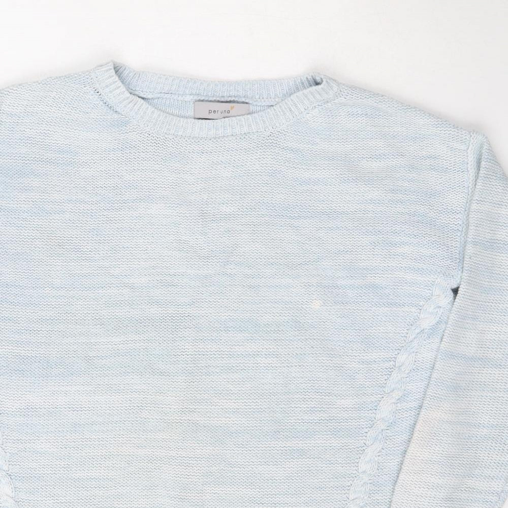 Per Una Womens Blue Boat Neck  Cotton Pullover Jumper Size 10