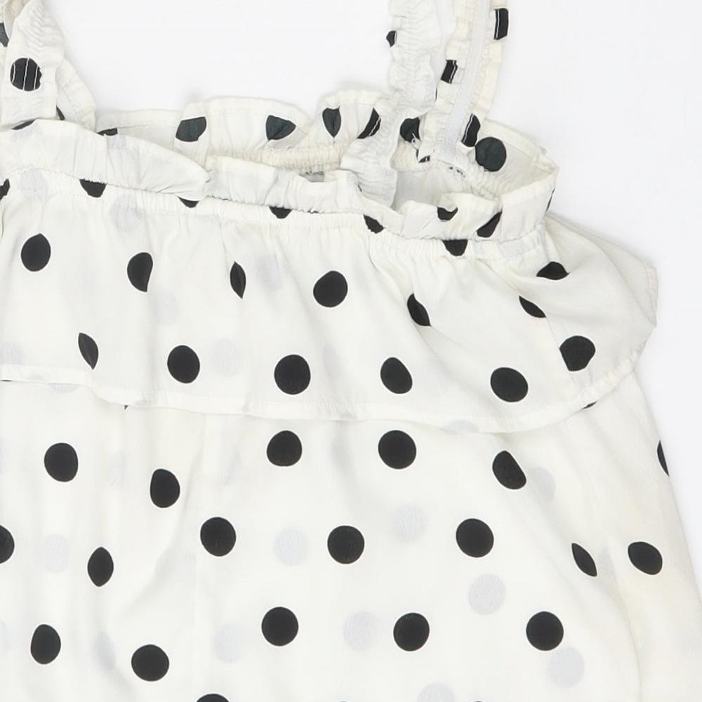 Primark Girls White Polka Dot Polyester Basic Blouse Size 8 Years Square Neck