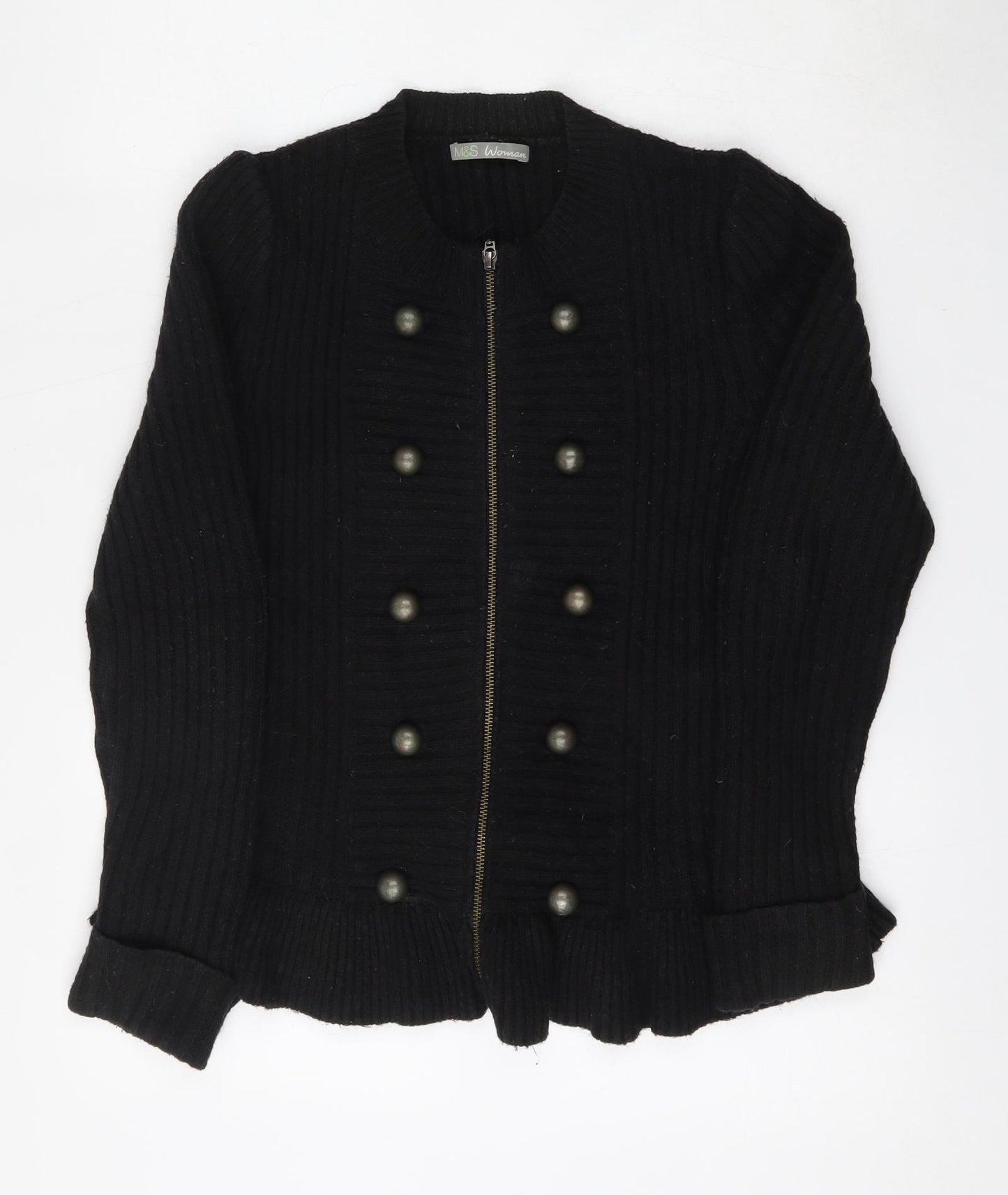 Marks and Spencer Womens Black Round Neck  Acrylic Pullover Jumper Size 12